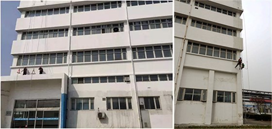 山東濟(jì)寧明治醫(yī)藥外墻翻新 刷2遍涂料立馬變白